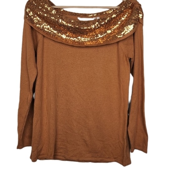 Soft Surroundings Soft Raven Sequin Off The Shoulder Sweater In Golden Brown M - Picture 5 of 13